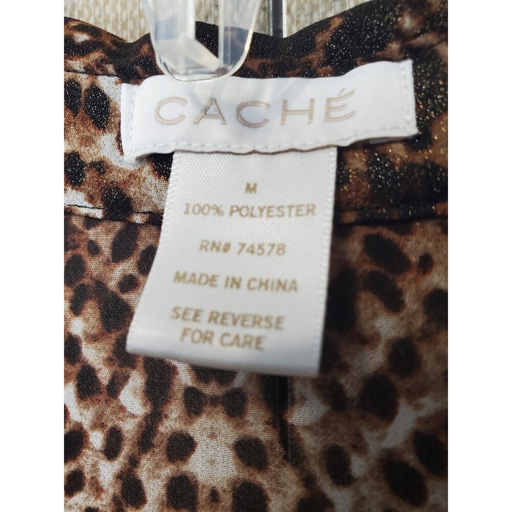Cache Sheer Cheetah Print Long Sleeve Henley Neck… - image 2